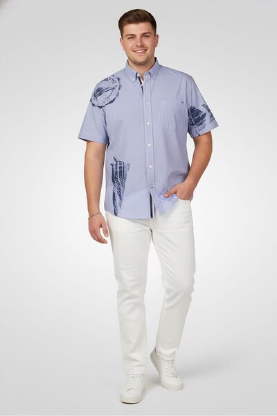 Tommy Hilfiger Men Archive Fit Stripe Short Sleeve Casual Shirt, Blue