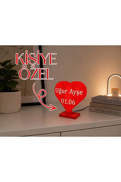 DokuzBuçuk Kişiye Özel Kalp Şeklinde Gece Lambası LED İsimli Masa Lambası Sev...