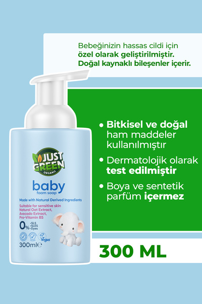 Just Green Organic Baby Köpük El Sabunu Bitkisel İçerikli Hassas Ciltler İçin...