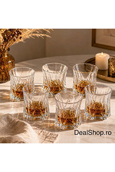 dealshopromania Set de 6 pahare de sticlă, 300 ml, Zoe357, cu model geometric...