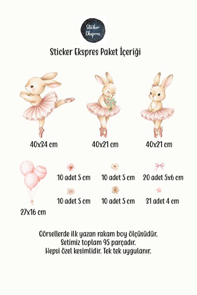 Sticker Ekspres Balerin Bale Yapan Tavşanlar Çocuk Odası Duvar Kapı Cam Sticker Seti