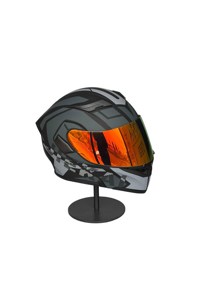half - 902 Güneş Vizörlü Çene Açılır Kask H1 GREY (DarkRed Vizörlü)