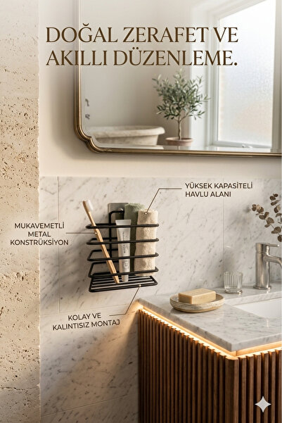 TncPatiShop Yapışkanlı Diş Fırçalık Organizer | Siyah Metal Duvar Diş Fırça R...