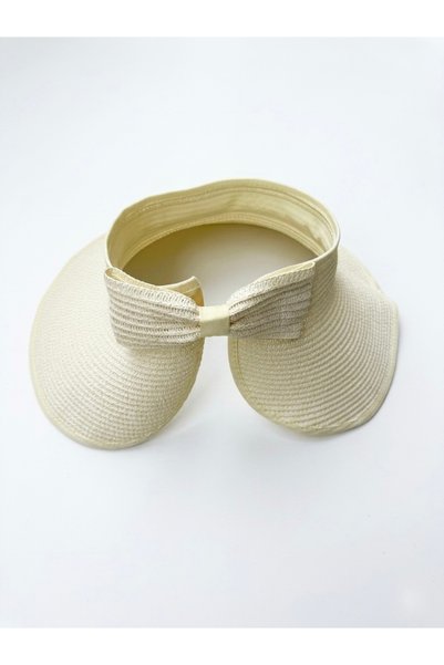 moimaaksesuar Ecru Velcro Strap Foldable Visor Hat – Straw Look, Adjustable, Summer Sun Hat