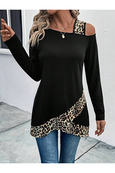 Efnaz style Women's Single O Remote Open Strap Long Sleeve Leopard Detailed V...