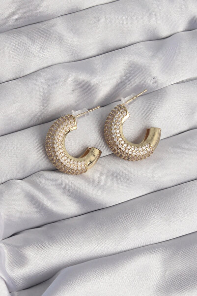 Generic Brand Brass Gold Color Zircon Stone Half Hoop Earrings