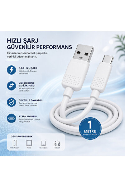 yepyenitrend Typce Turbo Hızlı Şarj Kablosu 3A 1 Metre – Samsung, Xiaomi, Hua...