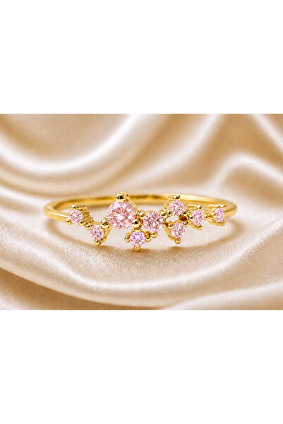 Cecile Jewellery Pembe Safir Taşlı Star Gümüş Yüzük, 925 Ayar Zirkon Pembe Sa...