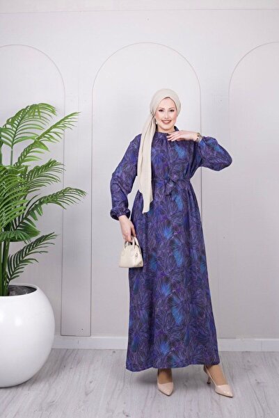 ECESSAMODAM Rochie largă din țesătură modal, cu drapaj fluid, stil Tesettür