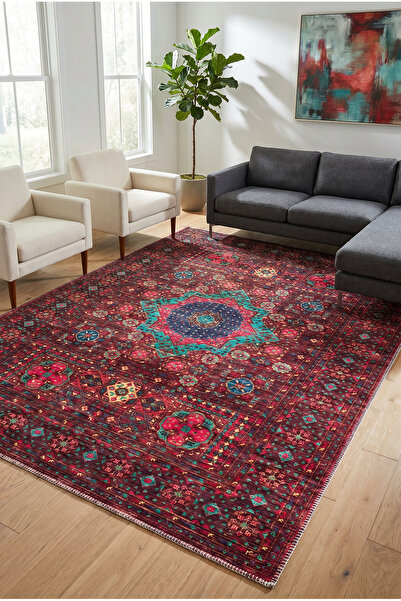 VOPTEKS Vintage Halı Salon Halısı Makinede Yıkanabilir Kaymaz Taban Halı