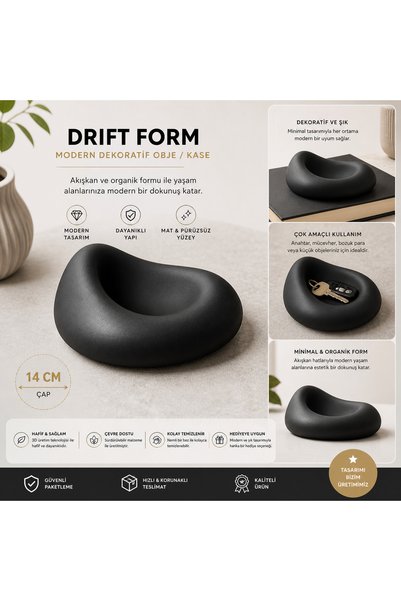 MEAS Drift Form Modern Dekoratif Obje & Kase 14 cm – Mat Siyah