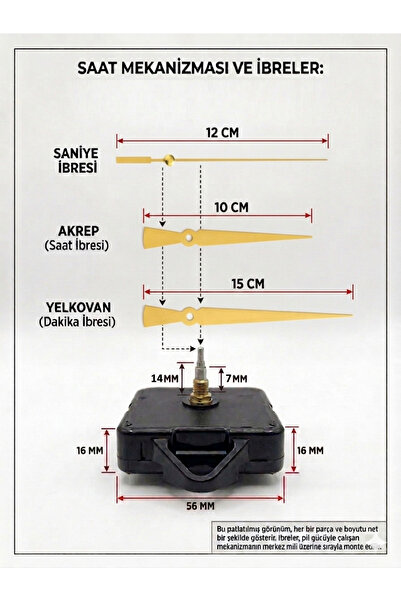 Silvanature Akar Saat Mekanizması Sessiz Duvar Saat Mekanizması 14 Mm Şaft -M...