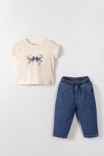 nk kids تي شيرت N&K Girl 31604-Annıe 1/4 كريمي - أزرق داكن