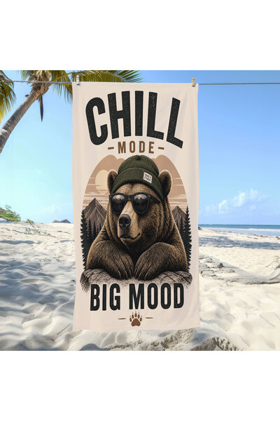 Piloji Chill Mode Dijital Baskılı Plaj Havlusu – Big Mood Ayı Desenli Büyük B...