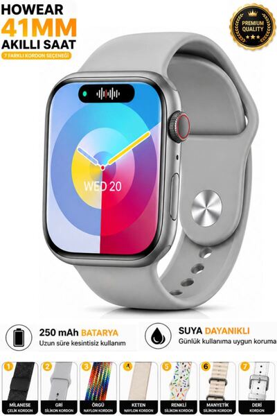 SONREİR HW Mini 2 Akıllı Saat 41mm Siyah 7 Kordon Bluetooth Smart Watch iPhon...