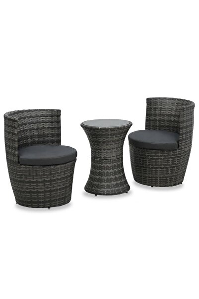 vidaxl Set mobilier de bistro cu perne, 3 piese, gri, poliratan