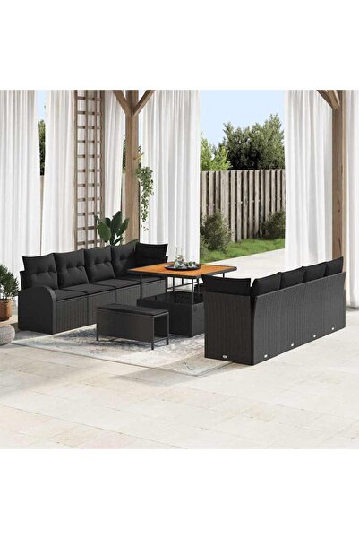 vidaxl Set de canapele pentru gradina cu perna 11 pcs Negru poliratan