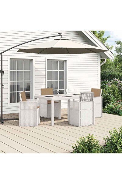 vidaxl Set de masa pentru gradina cu perna 5 pcs Alb si taupe PP