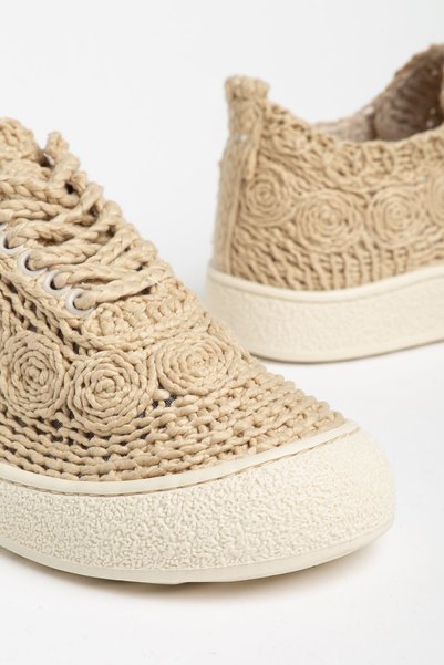 Hayalimdeki Ayakkabı Naz Women's Braided Beige Thick Sole Casual Women's Sneaker