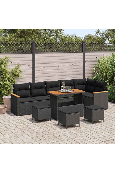 vidaxl Set de canapele pentru gradina 10 pcs Negru poliratan
