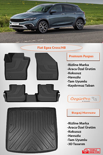 Rizline Fiat Egea Cross/HB 2020 ve Sonrası 3D Premium Havuzlu Paspas ve Bagaj...