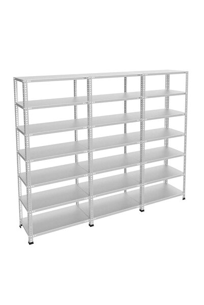 ALANRAF 7 Katlı 3'lü Galvaniz Çelik Raf 31x60x200 cm Depo, Arşiv, Kiler, Dosy...