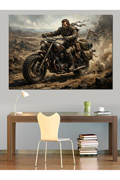Artmeg Oamenă carismatică călărind o motocicletă în deșert - Pânză decorativă...