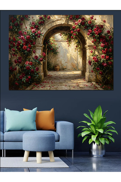 Artmeg Pânză decorativă cu arcadă de piatră nostalgică învelită în trandafiri...