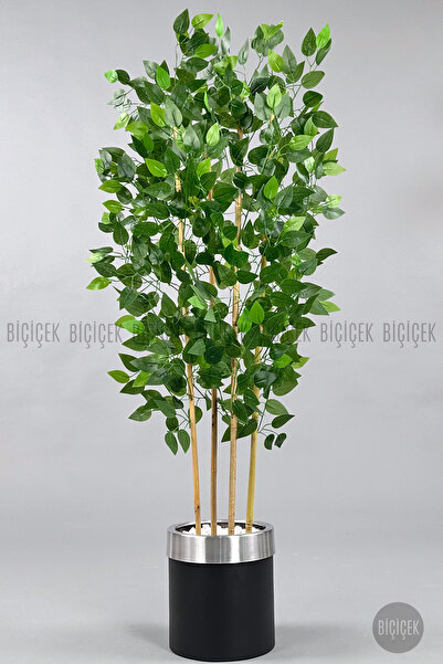 BİÇİÇEK Yapay Benjamin ağacı 140cm siyah gumus metal saksıda