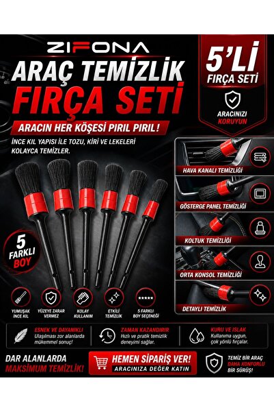 zifona Oto Detay Fırça Seti 5 Adet Farklı Boyutlarda Oto Araba Yıkama Klima T...