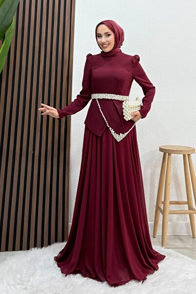 Poppy Chiffon Evening Dress Burgundy