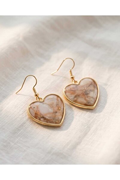 Dodemert Home Heart Marble Gold Polymer Clay & Epoxy Handmade Design Earrings