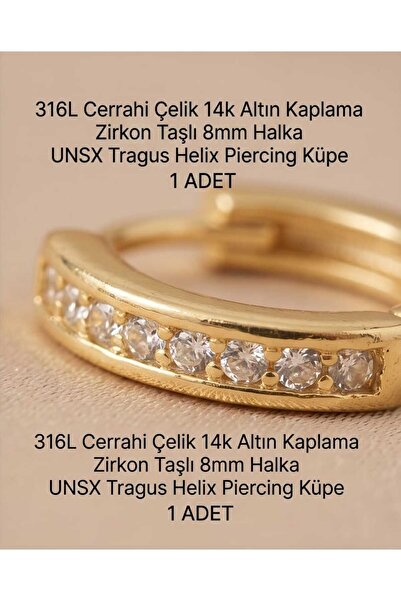 UygunGümüşçülük 316L Cerrahi Çelik Altın Kaplama Kararmaz Alerji Yapmaz Zirko...