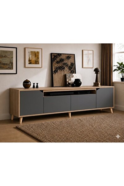 VM VERTEX MOBİLYA Legno Premium 180cm Konsol Safir Meşe-Antrasit
