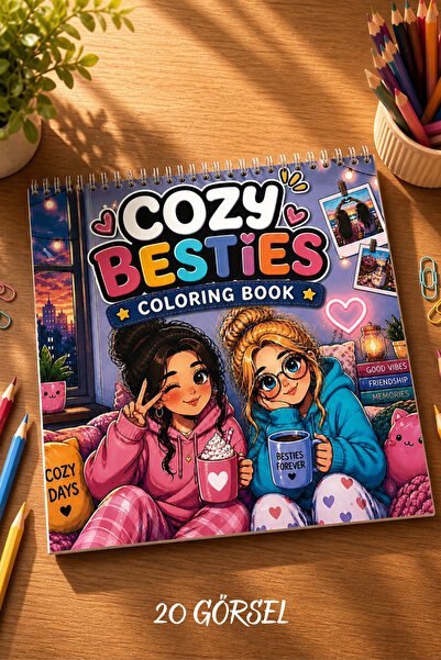 birikiyedi Cozy Besties Boyama Kitabı – Arkadaşlık Temalı Rahatlatıcı Colorin...