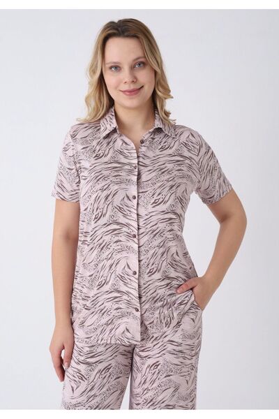 Olivera Patterned Shirt Collar Women's Pajama Set