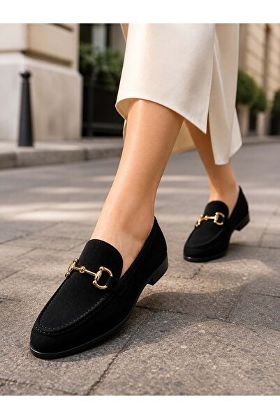 AYAKCİTY Mona Guaranteed Metal Buckle Leather Women's Loafer Casual Shoes