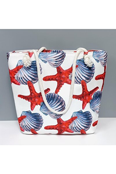Generic Brand Depomix Starfish Oyster Patterned (50551) Beach Bag-White