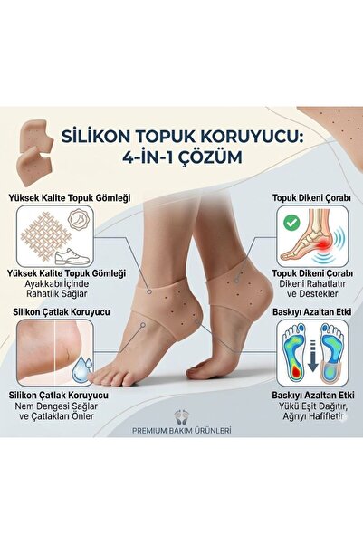 URUMDAY Silikon Topuk Dikeni Koruyucu, Çatlak Önleyici ve Topuk Çorabı (Çift)