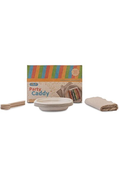 Generic Party Caddy Combo Pack, Bagasse Plates, Spoons and Tissues, Light Brown, 25.5 x 25.5 cm, Pack of 10 Each