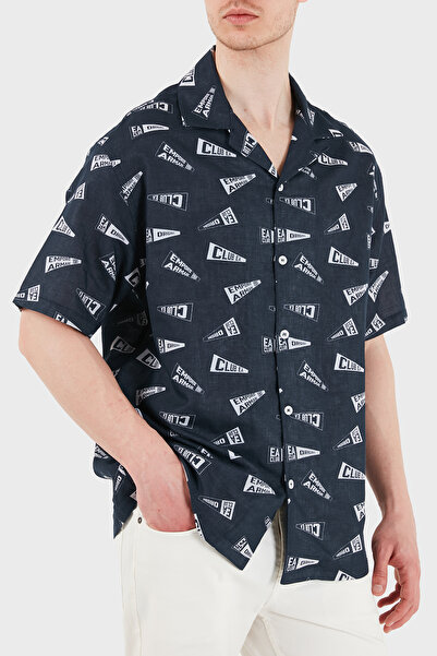Emporio Armani Pamuklu Logo Desenli Relaxed Fit Kısa Kollu Gömlek Erkek GÖMLE...