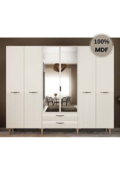 comiet Menekşe 6 Kapak Mdf Ayaklı Tasarım Gardırop
