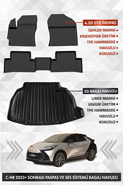 Sahler Toyota C-HR 2023 Sonrası Uyumlu 4.5D Premium Havuzlu Oto Paspas ve Lin...