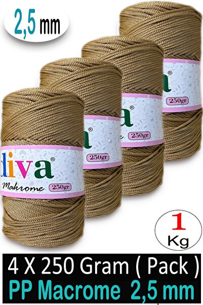 Diva İplik 2,5 χιλιοστά Πολύπλοκο Μακραμέ (1 κιλό) 32 Καμέλ (Συσκευασία των 4)