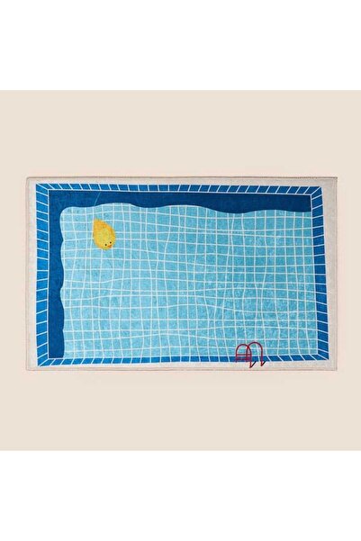 Evidea Soft Havuz Desenli Banyo Paspası - Mavi - 50x80 cm