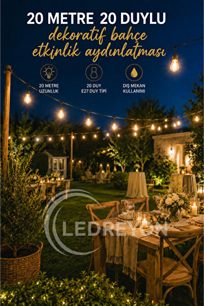 LEDREYON 20 Metre 20 Duylu Dekoratif Bahçe Düğün Salonu Kır Bahçesi Aydınlatm...