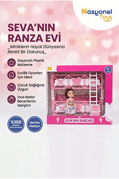 NASYONEL TOYS Seva'nın Ranza Evi Oyuncak Bebek ve Aksesuarlı Ranzalı Yatak Od...