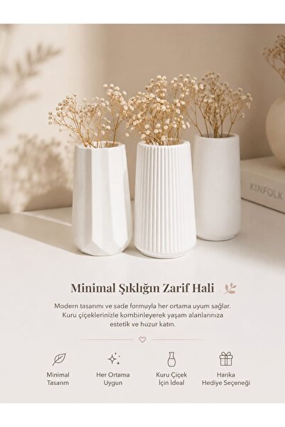 Aura Home 3’lü Minimal Vazo – Estetik Dekor Seti