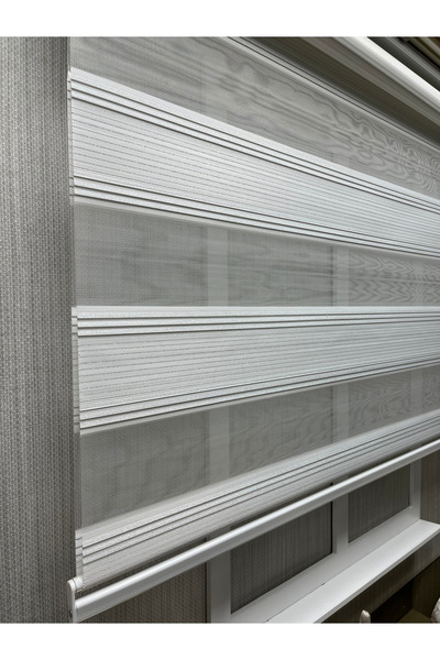 VELANORA HOME Simli Beyaz Zebra Stor Perde Işık Geçirgen Modern Lüks Salon Pe...
