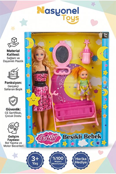 NASYONEL TOYS Pretty Beşikli Oyuncak Bebek Seti - Bebek ve Aksesuarları ile E...